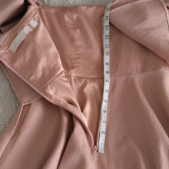 Keepsake Small Butterfly Off Shoulder Blush Pink Textured Mini Dress w/ Pockets - Picture 7 of 15